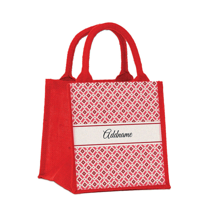 Teezbee.com - Zellige Moroccan & Mosaic Series Jute Tote Bag (Small | Red | Signature)