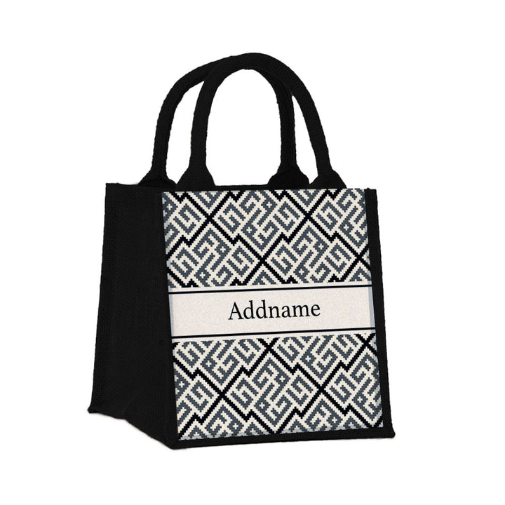 Teezbee.com - Linear Cubic Moroccan & Mosaic Series Jute Tote Bag (Small | Black | Signature)