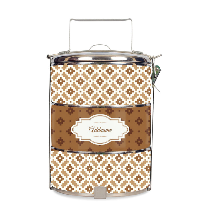 Teezbee.com - Zellige Moroccan & Mosaic Series 3-Tier Standard Small 12cm Tiffin Carrier (Natural | Signature)