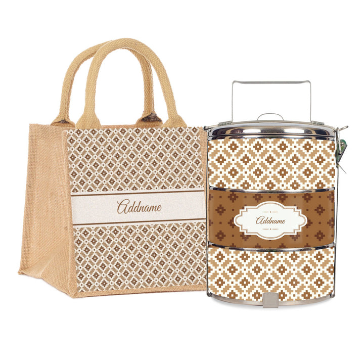 Teezbee.com - Zellige Moroccan & Mosaic Series 3-Tier Standard Small 12cm Tiffin Carrier (Natural | Signature)