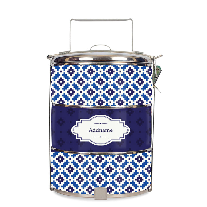 Teezbee.com - Zellige Moroccan & Mosaic Series 3-Tier Standard Small 12cm Tiffin Carrier (Navy | Classic)