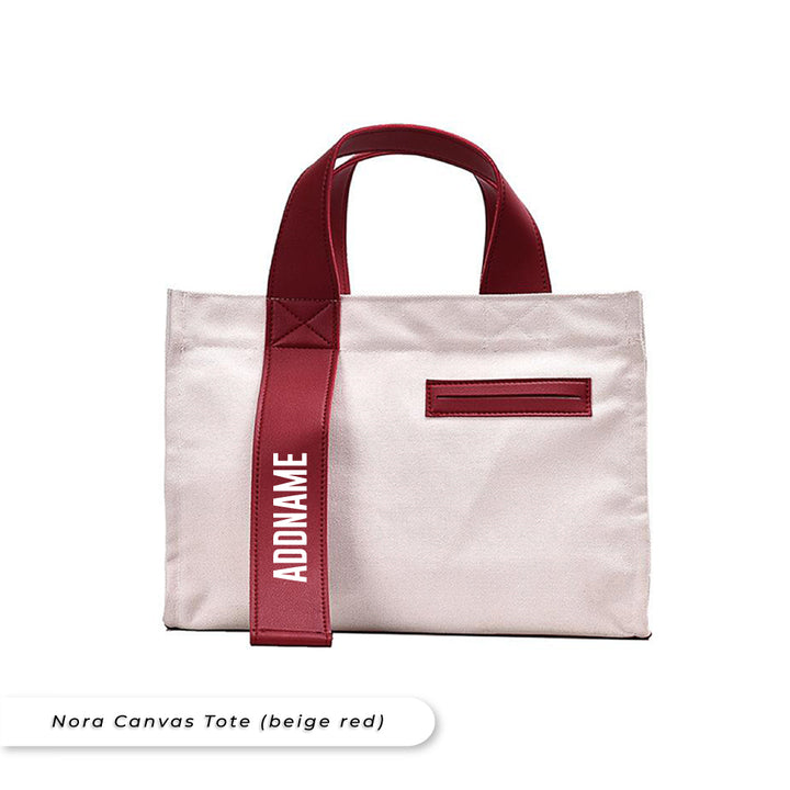 Teezbee.com - Nora Canvas Tote Bag (Beige Red) White Font