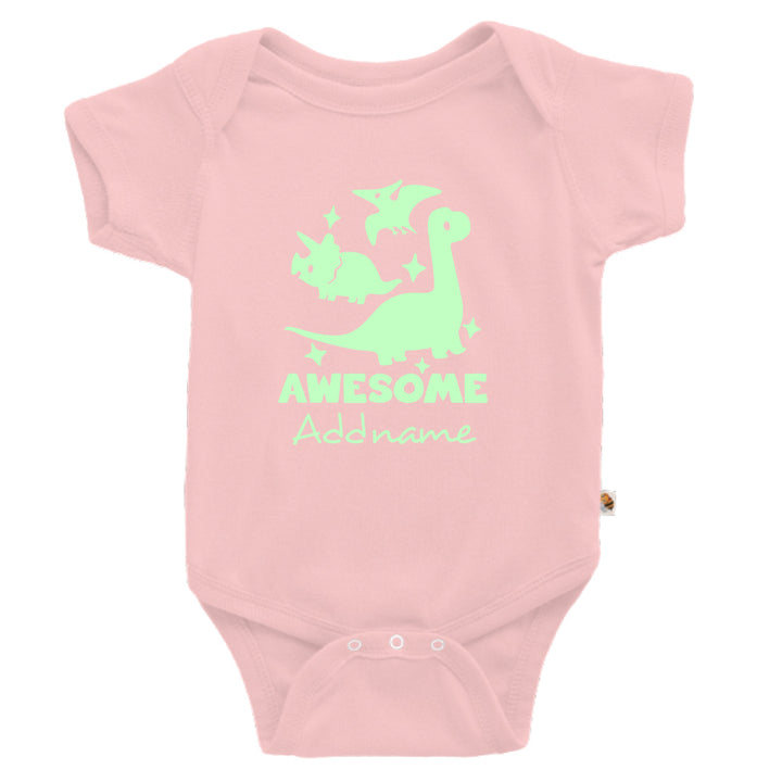 Teezbee.com - Awesome Dinosaurs Glow in the Dark - Romper (Pink)