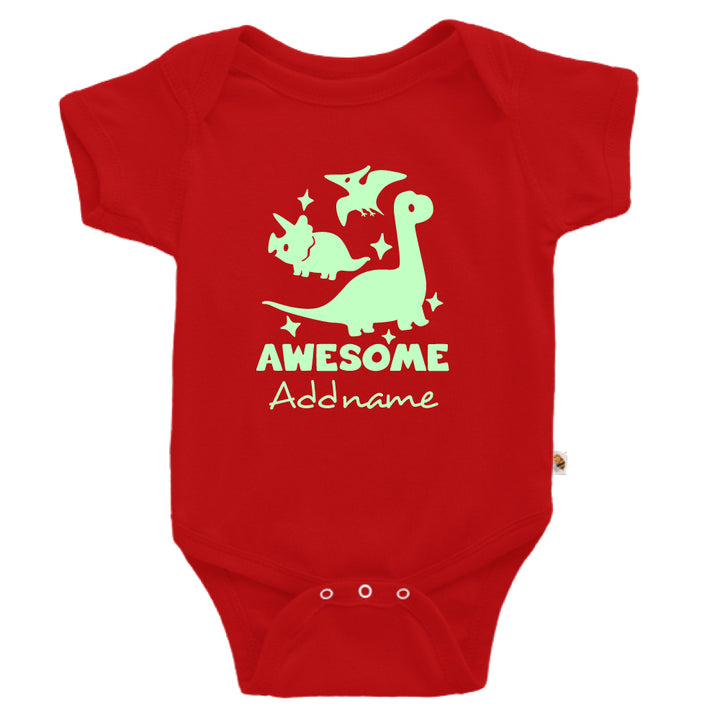 Teezbee.com - Awesome Dinosaurs Glow in the Dark - Romper (Red)