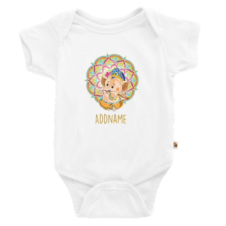 Teezbee.com - Baby Ganesha Diwali Plays Flute - Romper (White)