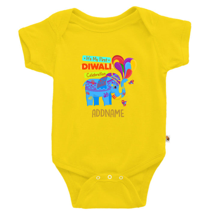 Teezbee.com - 1st Diwali Blue Elephant - Romper (Yellow)
