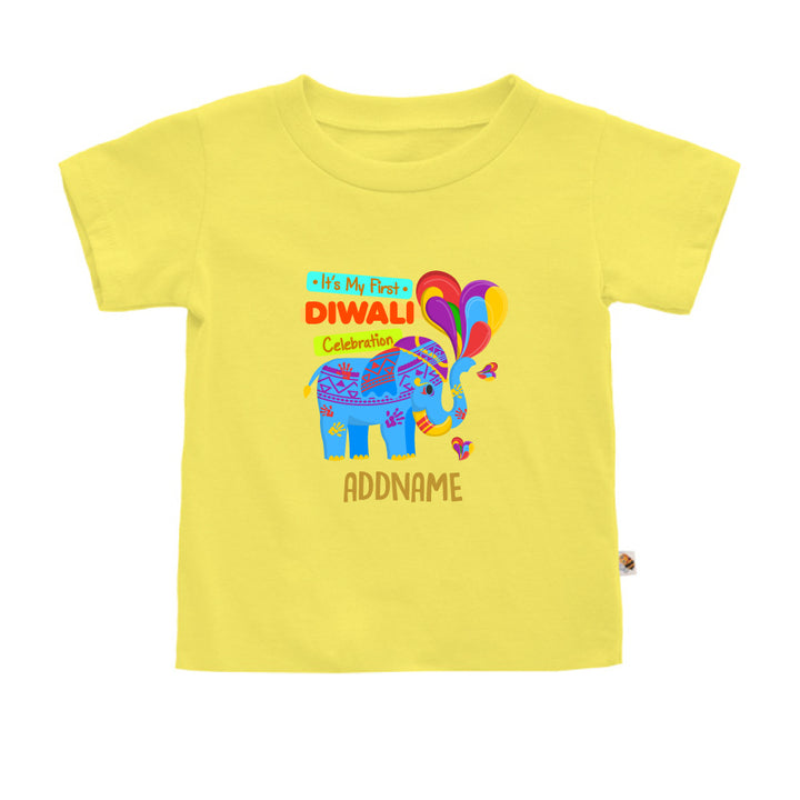 Teezbee.com - 1st Diwali Blue Elephant - Kids-T (Light Yellow)