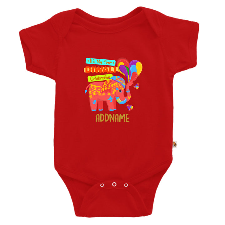 Teezbee.com - 1st Diwali Red Elephant - Romper (Red)