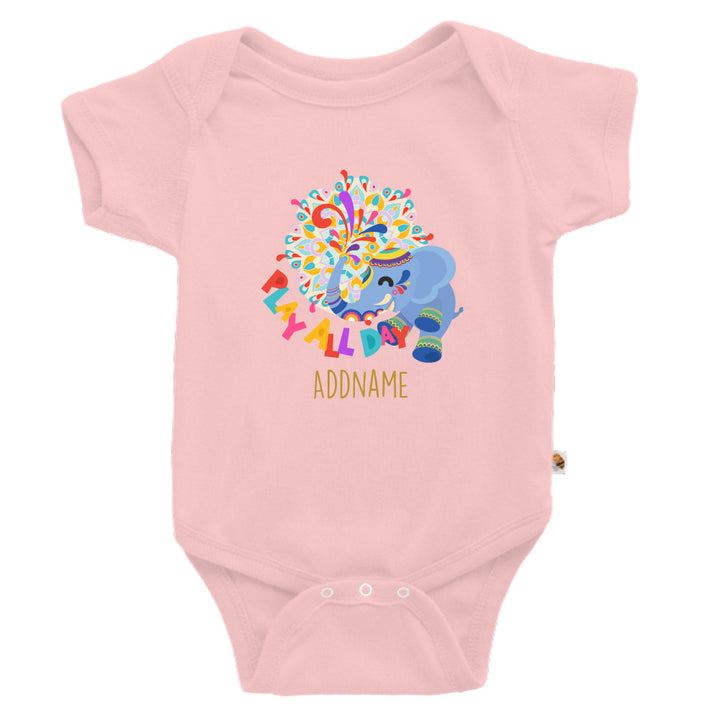 Teezbee.com - Play All Day Diwali Baby Elephant - Romper (Pink)