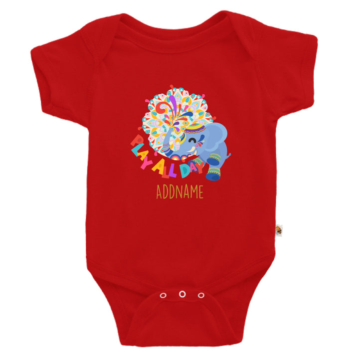 Teezbee.com - Play All Day Diwali Baby Elephant - Romper (Red)