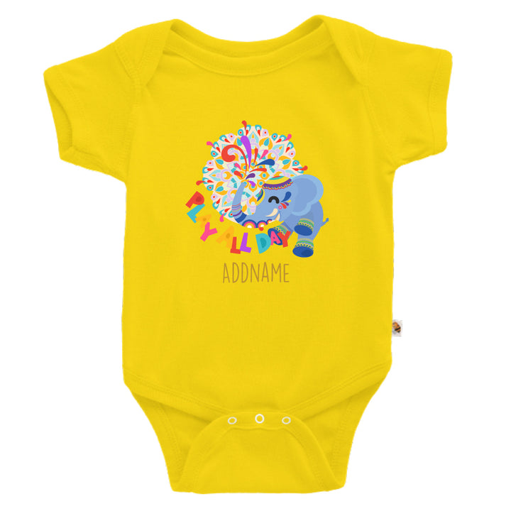 Teezbee.com - Play All Day Diwali Baby Elephant - Romper (Yellow)
