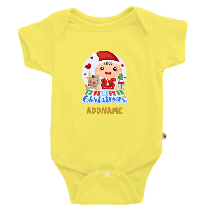 Teezbee.com - Baby BOY 1st Christmas Snow Globe - Romper (Light Yellow)