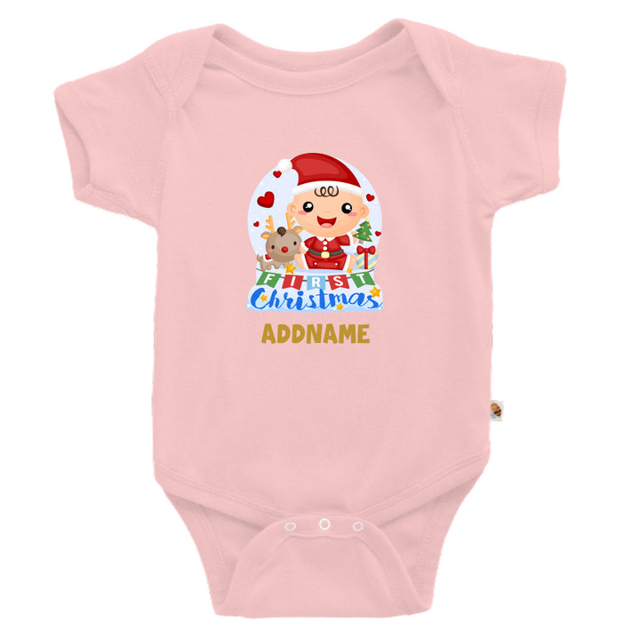 Teezbee.com - Baby BOY 1st Christmas Snow Globe - Romper (Pink)