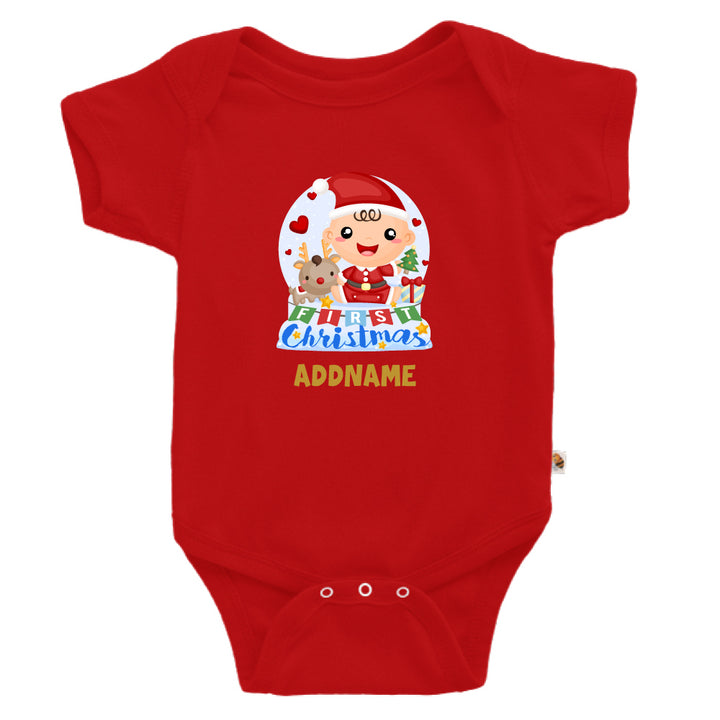 Teezbee.com - Baby BOY 1st Christmas Snow Globe - Romper (Red)