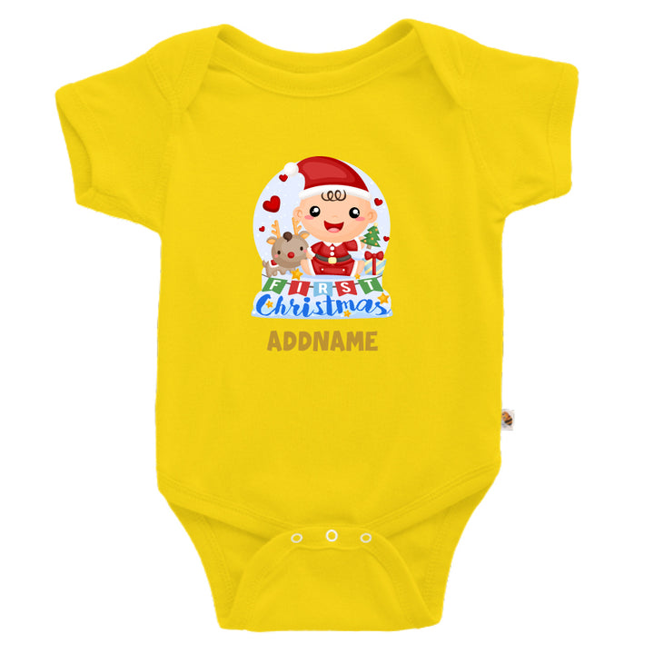 Teezbee.com - Baby BOY 1st Christmas Snow Globe - Romper (Yellow)