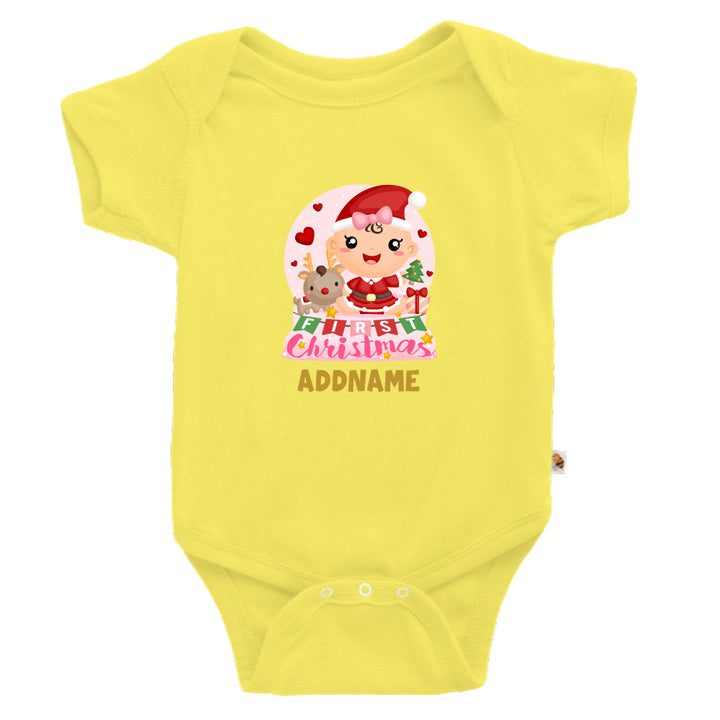 Teezbee.com - Baby GIRL 1st Christmas Snow Globe - Romper (Light Yellow)
