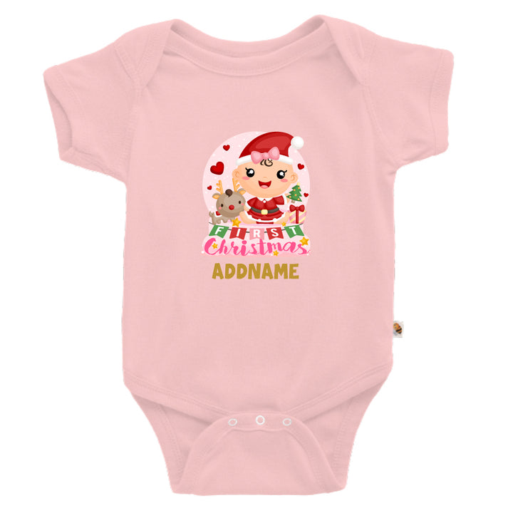 Teezbee.com - Baby GIRL 1st Christmas Snow Globe - Romper (Pink)