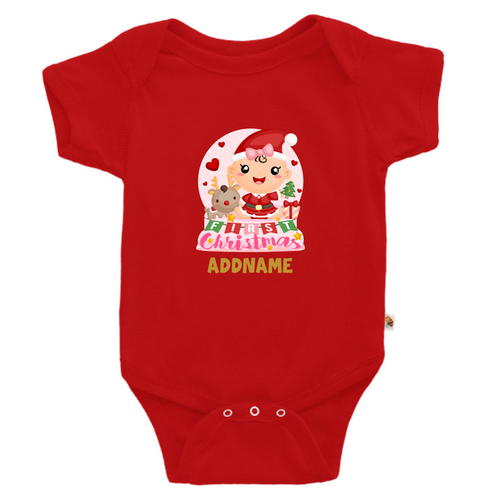 Teezbee.com - Baby GIRL 1st Christmas Snow Globe - Romper (Red)