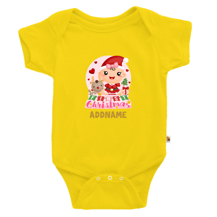 Teezbee.com - Baby GIRL 1st Christmas Snow Globe - Romper (Yellow)