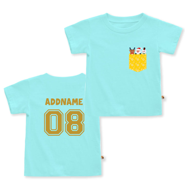 Teezbee.com - Christmas Yellow Pocket Prints - Kids-T (Light Blue)