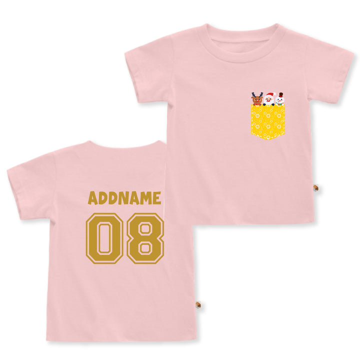 Teezbee.com - Christmas Yellow Pocket Prints - Kids-T (Pink)