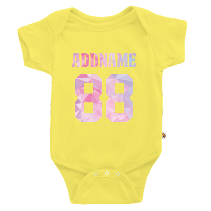Teezbee.com - Pastel Polygonal Name with Number - Romper (Light Yellow)