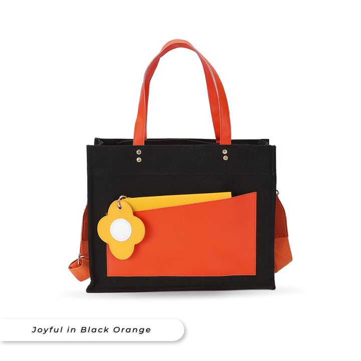 Teezbee.com - Sakura Canvas PU Bag (Black Orange)