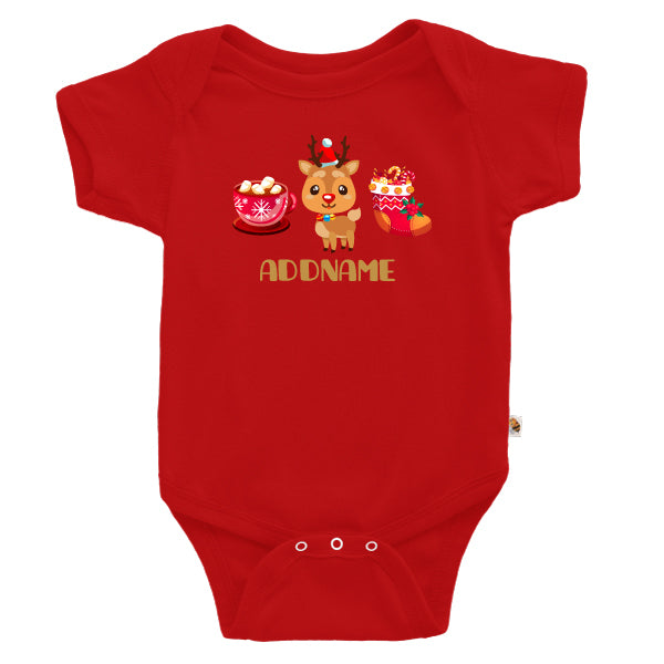 Teezbee.com - Adorable Christmas Reindeer Marshmallows Candy - Romper (Red)