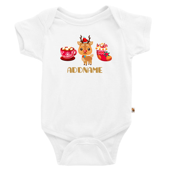 Teezbee.com - Adorable Christmas Reindeer Marshmallows Candy - Romper (White)