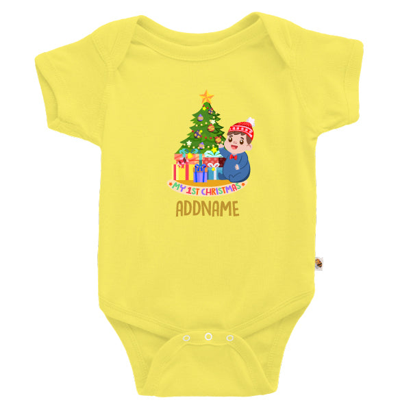 Teezbee.com - Cute Baby BOY 1st Christmas Celebration (Kids) - Romper (Light Yellow)