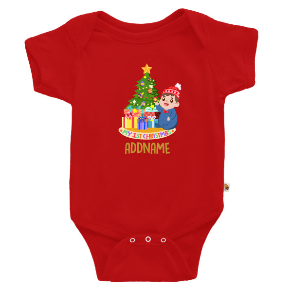 Teezbee.com - Cute Baby BOY 1st Christmas Celebration (Kids) - Romper (Red)