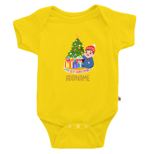 Teezbee.com - Cute Baby BOY 1st Christmas Celebration (Kids) - Romper (Yellow)