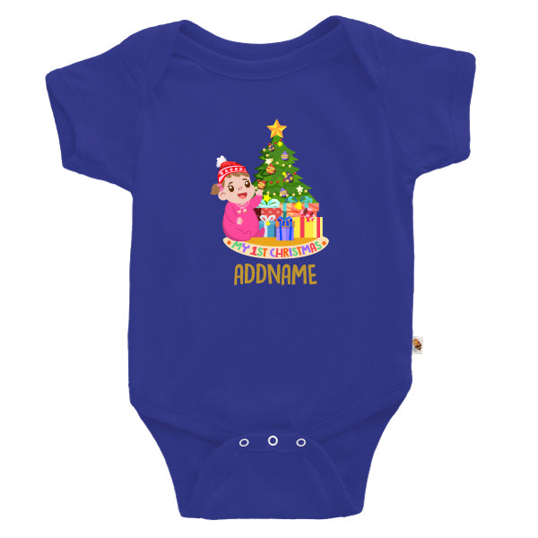 Teezbee.com - Cute Baby GIRL 1st Christmas Celebration (Kids) - Romper (Blue)