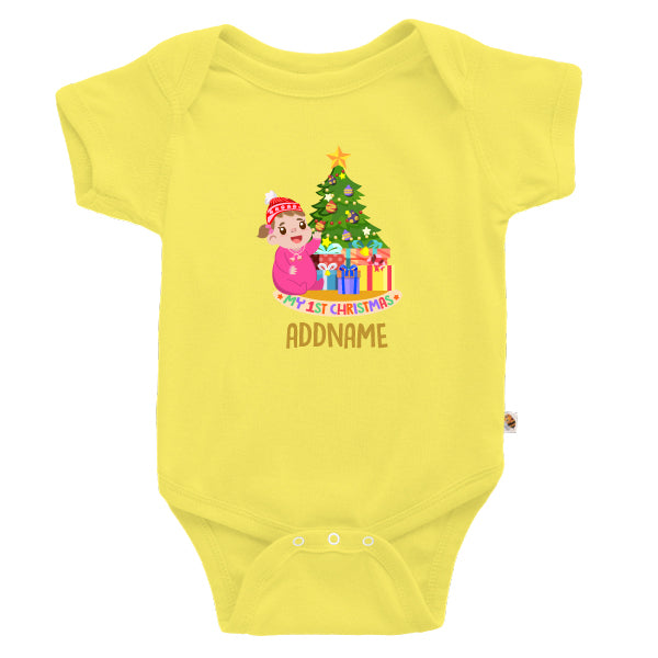 Teezbee.com - Cute Baby GIRL 1st Christmas Celebration (Kids) - Romper (Light Yellow)