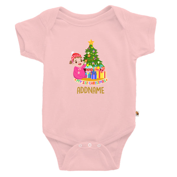 Teezbee.com - Cute Baby GIRL 1st Christmas Celebration (Kids) - Romper (Pink)