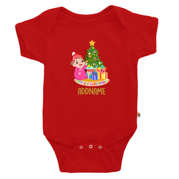 Teezbee.com - Cute Baby GIRL 1st Christmas Celebration (Kids) - Romper (Red)