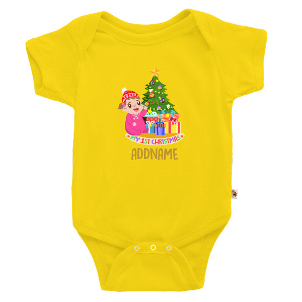 Teezbee.com - Cute Baby GIRL 1st Christmas Celebration (Kids) - Romper (Yellow)