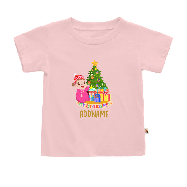 Teezbee.com - Cute Baby GIRL 1st Christmas Celebration (Kids) - Kids-T (Pink)