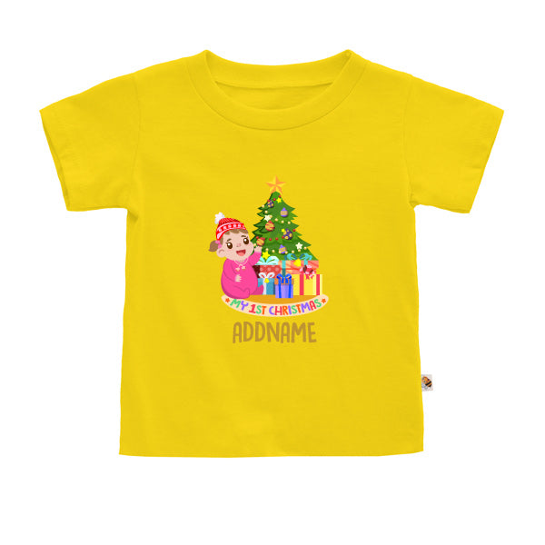 Teezbee.com - Cute Baby GIRL 1st Christmas Celebration (Kids) - Kids-T (Yellow)