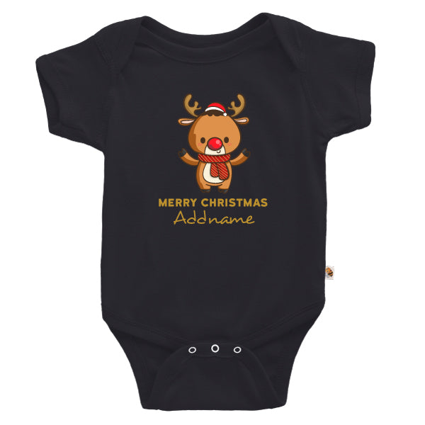 Teezbee.com - Cute Little Reindeer Merry Christmas - Romper (Black)