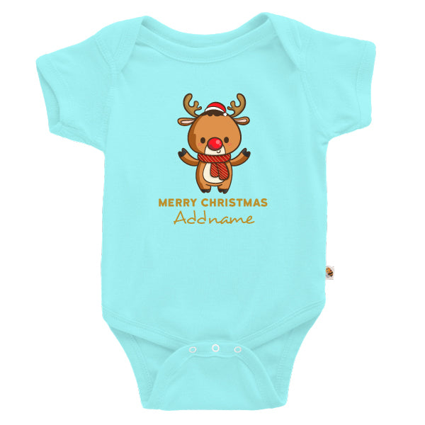 Teezbee.com - Cute Little Reindeer Merry Christmas - Romper (Light Blue)