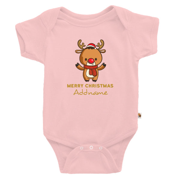 Teezbee.com - Cute Little Reindeer Merry Christmas - Romper (Pink)