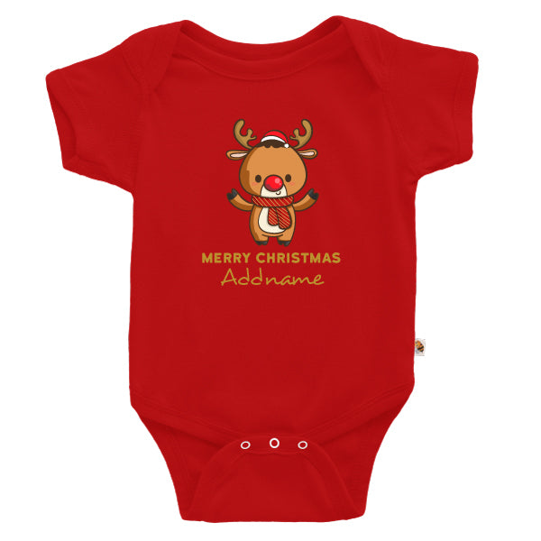 Teezbee.com - Cute Little Reindeer Merry Christmas - Romper (Red)