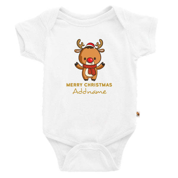 Teezbee.com - Cute Little Reindeer Merry Christmas - Romper (White)