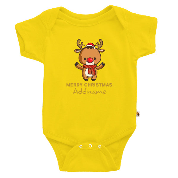 Teezbee.com - Cute Little Reindeer Merry Christmas - Romper (Yellow)