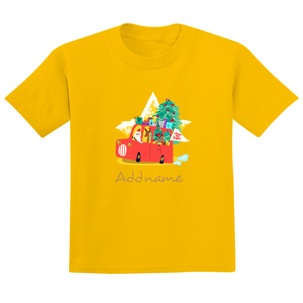 Teezbee.com - Merry & Bright Christmas Santa Reindeer Presents - Adult-T (Yellow)