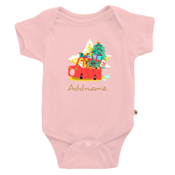 Teezbee.com - Merry & Bright Christmas Santa Reindeer Presents - Romper (Pink)