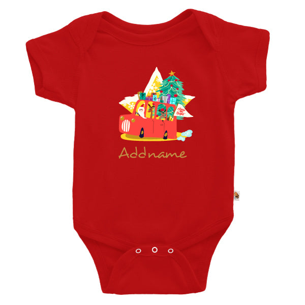 Teezbee.com - Merry & Bright Christmas Santa Reindeer Presents - Romper (Red)