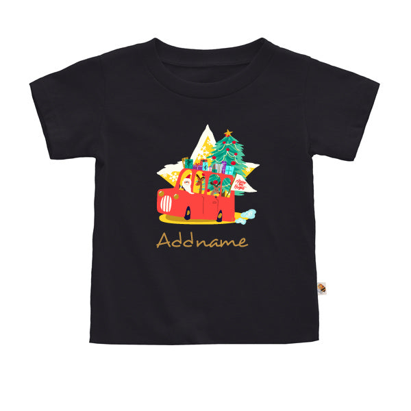 Teezbee.com - Merry & Bright Christmas Santa Reindeer Presents - Kids-T (Black)
