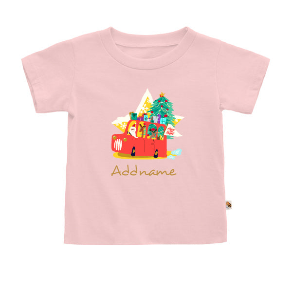 Teezbee.com - Merry & Bright Christmas Santa Reindeer Presents - Kids-T (Pink)